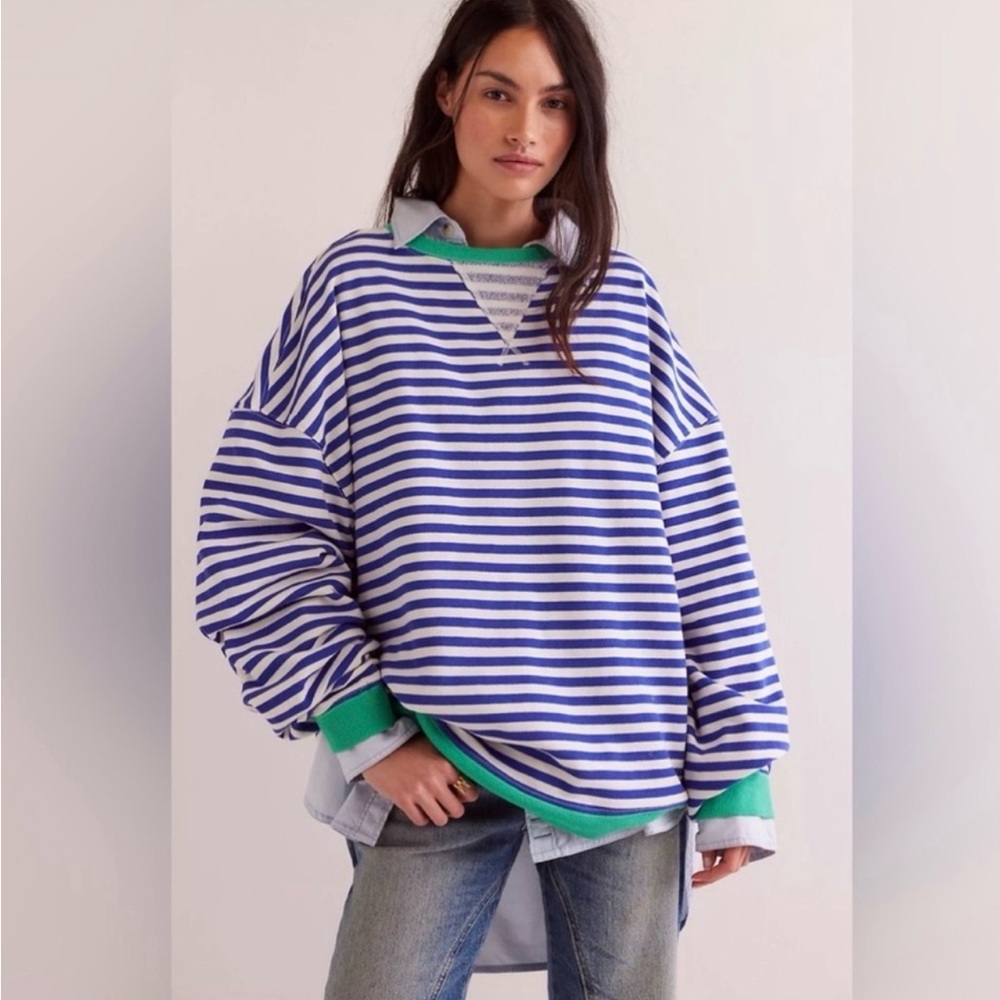 Free People Classic Striped Crew Sand Dollar Combo Size Large